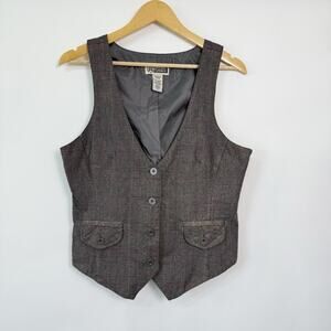 Route 66 Plaid Vest Womens Large Gray Pink Lined Western Festival‎ Academia